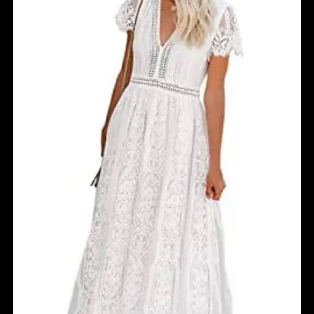 MEROKEETY Women's  Floral Lace  Dress In  White size Large